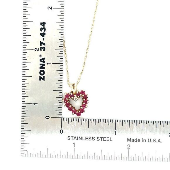Dainty 14K Gold Rubies/Sapphires Heart Necklace - Picture 11 of 12